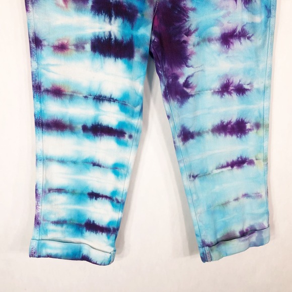 NYC Size‎ 6 Capri Jeans Handmade Tie Dye Chasing Dreams Blue Crop Skinny 1071 - Picture 4 of 7